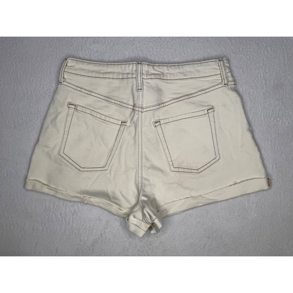 Wild Fable High Rise Rolled Cuff Denim Shorts Cream White Size 6 Contrast Stitch - Picture 2 of 6